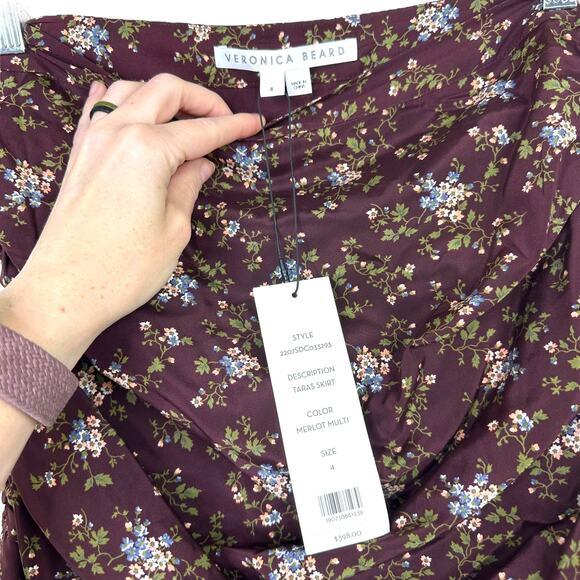 Veronica Beard NWT Merlot Multi Floral Print Taras Silk Ruched Mini Skirt Size 4 - Picture 8 of 10